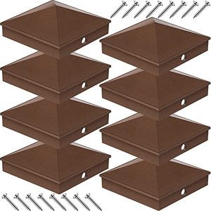 lot 12147 image: Nuogo 8 Pack 4x4 Aluminum Pyramid Post Caps Cover Fence Post Top Caps for 4 x 4 Nominal Posts (Actual 3.5 x 3.5) Deck Post Caps with Screws for Outdoor Fence Deck Mailbox Dock Posts()