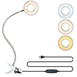 lot 12149 image: Bekada LED Desk Light with Clamp for Video Conference Lighting, Clip on LED Ring Light for Computer Webcam, USB Laptop Light for Zoom Meetings, Reading Light with 3 Color 10 Dimming Level (Silvery)