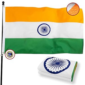 lot 12158 image: POZOY Deluxe 3x5 ft India Flag for Outside, Indian National Flags Longest Lasting, Embroidered Image, Heavy Duty Nylon, Sewn Stripes, Double Sided, Brass Grommets Perfect for Outdoors