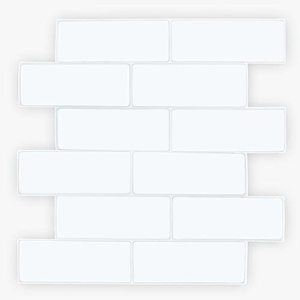 lot 12170 image: WALPLUS 20 Sheets Peel and Stick Kitchen Backsplash Tile Stickers Self Adhesive Stick on Subway Tile 12 x 6 Bathroom Splashback Water Heat Resistant 3D Wall Tiles Pure White Mosaic