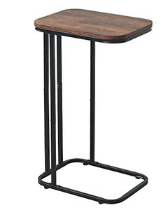 lot 12176 image: KJGKK C Shaped End Table, 26.6 inches High Small Side Table for Couch Sofa Bed, Tall Tv Tray Table for Living Room, Bedroom, Metal Frame, Rustic Brown & Black