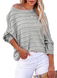 lot 12181 image: Dokotoo Womens 34 Long Sleeve Pullover Ribbed Knit Tops Business Casual Oversized Loose Fit Lightweight Fall Shirts Fashion 2023 One Shoulder Sweater for Women Teacher Outfits Gray Small