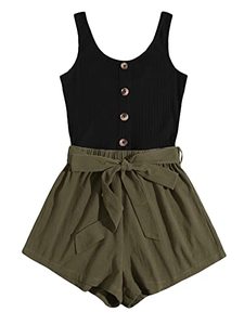 lot 12193 image: SOLY HUX Womens Summer Sleeveless Striped Belted Tank Romper Short Jumpsuit Army Green Black XL