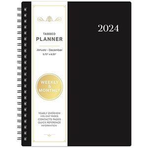 lot 12196 image: 2024 Planner - Planner 2024 January - December, 2024 Planner Weekly and Monthly with Tabs, 2024 Calendar with Flexible Cover, A5 Thick Paper, Twin-Wire Binding, Black