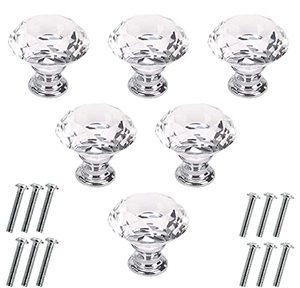 lot 12202 image: Akstore 6 Pcs Crystal Glass Cabinet Knobs 30mm Diamond Shape Drawer Kitchen Cabinets Dresser Cupboard Wardrobe Pulls Handles (30mm, Clear)