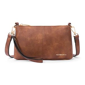 lot 12213 image: WESTBRONCO Small Crossbody Bag for Women Vegan Leather Wallet Purses Satchel Shoulder Bags Wristlet Clutch Handbags Brown