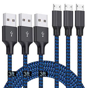 lot 12218 image: Micro USB Cable 3ft, 3Pack 3FT Nylon Braided High Speed Micro USB Charging and Sync Cables Android Charger Cord Compatible Samsung Galaxy S7 EdgeS6S5S4,Note 543,LG,Tablet and More(Blue)