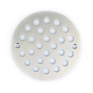 lot 12230 image: Poyde 4 Inch Screw-in Round Shower Drain Cover Replacement Floor Drainer with Screws (Brushed Nickel)