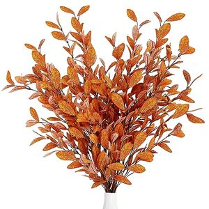 lot 12231 image: Sggvecsy 6 Pcs Artificial Fall Eucalyptus Stems Fall Eucalyptus Leaves Silk Autumn Leaf Branches Fall Decorations for Home Vase Thanksgiving Table Centerpieces Harvest Festival Decor (Orange)