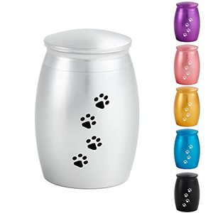 lot 12233 image: LINES ARTE 2.67 Inches Small Pet Urns for Dog Ashes,Tiny Urn for Dog or Cats Ashes,Mini Silver Pet Ashes Keepsake with Paw Print,Memorial Pet Cremation Urns