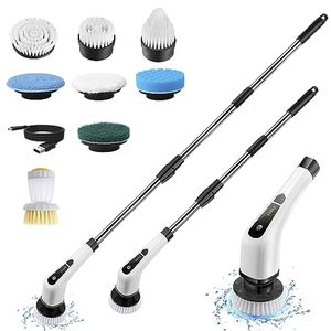lot 12234 image: Exfeeko Electric Spin Scrubber, Cordless Bath Tub Power Scrubber with Long Handle & 7 Replaceable Heads, Detachable as Short Handle, Shower Cleaning Brush Household Tools for Bathroom & Tile Floor