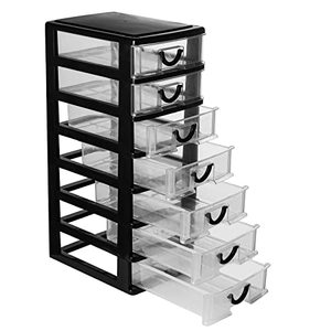 lot 12246 image: Rempry Mini Plastic Drawers Organizer, 7.1x5.1x13.2 Small Storage Drawers Containers with 7 Clear Drawer Units, Black