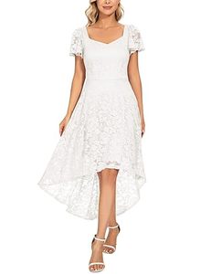 lot 12256 image: MUADRESS Women Floral Lace Bridesmaid Party Dress High Low Hem V Neck Formal Dresses for Wedding, Cocktail White XXL