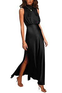 lot 12270 image: PRETTYGARDEN Womens Long Formal Satin Dress Mock Neck Sleeveless Side Slit Flowy Maxi Tank Dresses (Black,Large)
