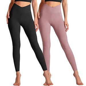 lot 12286 image: Hmuuo 2 Pack Leggings for Women Cross Waist No See-Through Tummy Control Yoga Pants Workout Running Legging