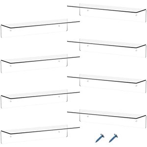 lot 12290 image: Blulu 8 Pieces Acrylic Floating Shelf, Invisible Wall Mounted Display Organizer Book Shelf for Kids Nursery Living Room, Bathroom, Bedroom, Kitchen, Office (Clear, 12 x 4 x 2 Inches)