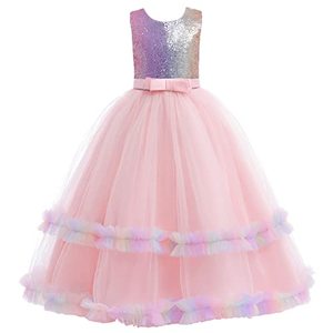 lot 12294 image: Glamulice Girls Party Dresses Petal Pink Sequence Sequin Rainbow Tulle Little Girl Formal Pageant Wedding Maxi Gown 6 Fancy Kids Princess Bridesmaid Dress Photo Shoot Holiday Prom Ball Long Gowns Gala