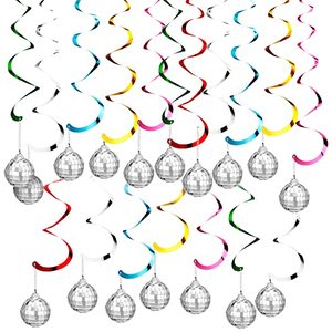 lot 12295 image: 18 Set Mirror Disco Balls Decorations with Party Hanging Swirls Silver Hanging Party Disco Ball Decorative Party Decorations Ceiling Decor for Home Disco Party Birthday Stage Props Game Accessories