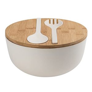 lot 12297 image: LOVYANXUE Bamboo Fiber Salad Bowl with Servers Set Large 9.8inches Nature Bamboo Mixing Bowl with Servers with Lid Spoon and Fork for Fruits,Salads and Vegetables(10inch, White)