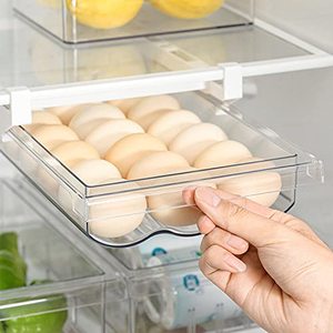 lot 12305 image: LALASTAR Egg Holder For Refrigerator, Snap-on Refrigerator Storage Drawers for Eggs, Pull Out Refrigerator Egg Drawer, Storage Containers Fit for Fridge Shelf Under 0.6
