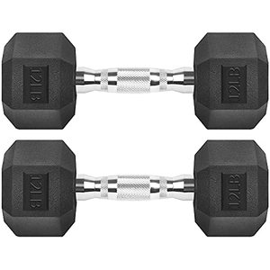 lot 12306 image: Hex Dumbbells Rubber Coated Cast Iron Hex Black Dumbbell Free Weights for Exercises 12 Pounds 1 pc