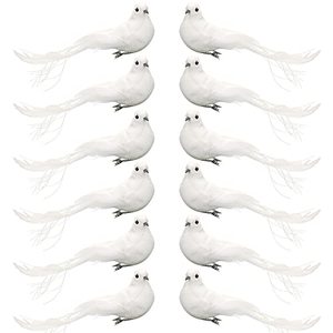 lot 12311 image: 12 PCS Artificial Christmas White Feathered Birds Clip Set-Christmas White Doves with Clips for Halloween Party Christmas Tree Ornament Decorations