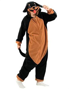 lot 12317 image: XIGUAGUO Adult Rottweiler Dog Onesie Pajamas Cosplay Costume Animal Plush Homewear Sleepwear Jumpsuit for Men Women Girls Boys Teens