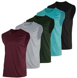 lot 12320 image: Mens Mesh Tank Top Quick Wicking Jersey Sleeveless Muscle Active Performance Sport Basketball Beach Gym Workout Running Training Fitness Athletic Bodybuilding Undershirt Breathable- Set 9, L