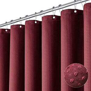 lot 12329 image: Dynamene Extra Long Shower Curtain - 84 Inch Long Burgundy Waffle Weave Heavy Duty Fabric Bathroom Shower Curtain, Neutral Weighted Hotel Thick Bath Curtain Set with 12 Plastic Hooks,72x84, Burgundy