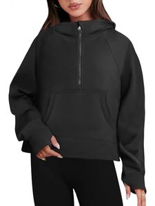 lot 12336 image: ANRABESS Sweatshirts for Women Half Zip Cropped Hoodies Oversized Fleece Quarter Zip Up Pullover Sweatshirts Winter Preppy Clothes 2023 Fall Fashion Outfits Sweater 930heise-L Black