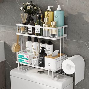 lot 12342 image: Godboat Over The Toilet Storage, 2-Tier Bathroom Organizer Shelves, Multifunctional Toilet Rack,No Drilling Space Saver with Wall Mounting Design (White)