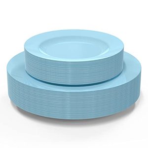 lot 12344 image: Plastic Plates Disposable 60 PCS, Heavy Duty 30 Dinner Plates 10.25 and 30 Dessert Plates 7.5 for Party, Baby Blue