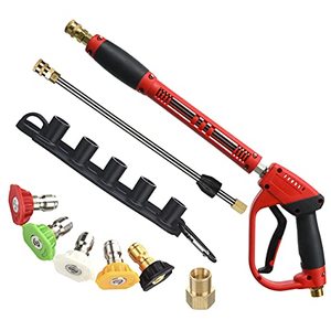 lot 12347 image: Tool Daily Deluxe Pressure Washer Gun, with Replacement Wand Extension, 5 Nozzle Tips, M22 Fitting, 40 Inch, 5000 PSI