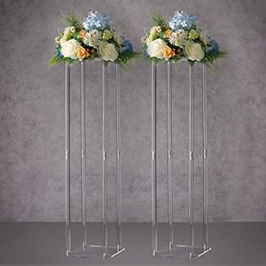 lot 12354 image: YALLOVE Acrylic Flower Stand, Set of 2 Clear Pedestal, 31.5 Inch Tall Vases for Wedding Event Party Props, Home Decor