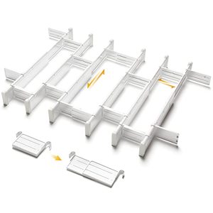 lot 12355 image: HiYZ Expandable Drawer Dividers with Inserts, Large Kitchen Utensils Drawer Divider, 2.36 High Adjustable Drawer Organizers Separators for Clothing,Kitchen Utensils,Tools,6 Dividers with 12 Inserts