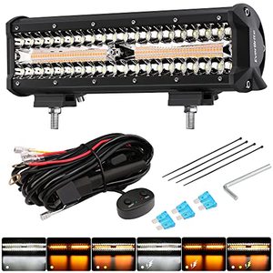 lot 12356 image: EverBrite 12 Inch 300W Led Light Bar, Spot Flood WhiteAmberStrobe 6 Modes with Memory Function, Off Road Fog Driving Work Light for Truck Car with 16AWG Wiring Harness Kit