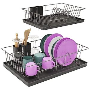 lot 12365 image: Compact Dish Rack - Sink Drying Rack, Dish Drainer for Kitchen, Stainless Dish Drying Rack Over The Sink, Space Saving Kitchen Sink Rack wRemovable Drip Tray Utensils Holder