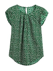 lot 12374 image: Milumia Womens Casual Round Neck Basic Pleated Top Cap Sleeve Curved Keyhole Back Blouse Z Floral Green Small