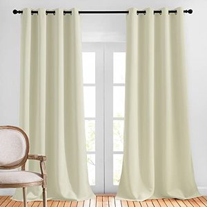lot 12386 image: NICETOWN Bedroom Room Darkening Curtains - Triple Weave Grommet Top Thermal Insulated Solid Energy Saving PanelsDrapes for VillaHall, Beige, 1 Pair, 52 inches by 95 Inch