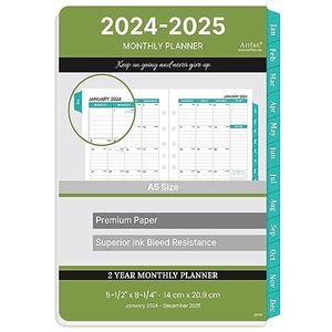 lot 12390 image: 2024-2025 Monthly Planner Refills - Monthly Planner Refills 2024-2025 from Jan.2024 to Dec.2025, 5-12 x 8-12, A5 Planner Refills, 2024-2025 Weekly & Monthly Planner Refills with 7-Hole Punched - Green