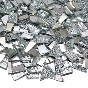 lot 12399 image: LITMIND Silver Mixed Irregular Glass Scraps Mosaic Tiles for Art Crafts, 9oz Value Pack Mosaic Making Supplies, Mosaic Kits for Adults