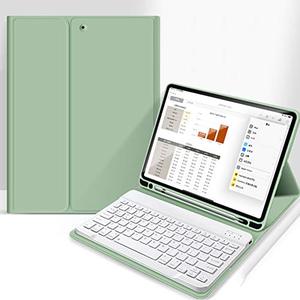 lot 12400 image: aoub Case for iPad 9th8th7th Generation 10.2 inch, Stand Folio Detachable Wireless Bluetooth Keyboard Cover Soft TPU Back Case with Pencil Holder for iPad 10.2 202120202019, Light Green