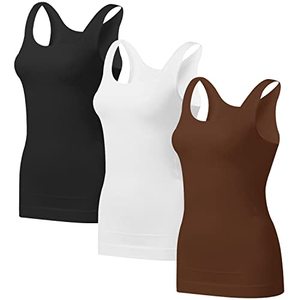 lot 12401 image: EUYZOU Womens 2 PK Tummy Control Shapewear Tank Tops - Seamless Body Shaper Compression Top - WhiteCoffee XL