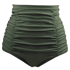 lot 12424 image: Tempt Me Womens High Waisted Swimsuit Bottom Army Green Tummy Control Ruched Bikini Bottom Vintage Swim Shorts Tankini Briefs 18W