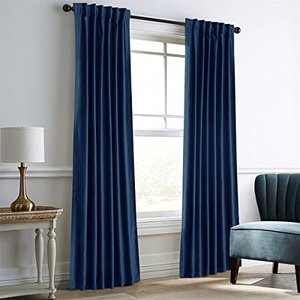 lot 12428 image: Dreaming Casa Royal Blue Velvet Room Darkening Curtains for Living Room Thermal Insulated Rod Pocket Back Tab Window Curtain for Bedroom 2 Panels 52 W x 84 L