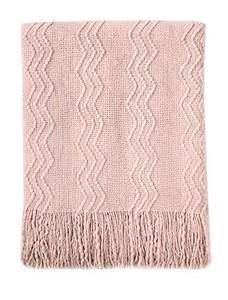 lot 12432 image: BOURINA Throw Blanket Textured Solid Soft Sofa Throw Couch Cover Knitted Decorative Blanket, 50 x 60 Pink