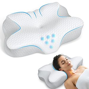 lot 12434 image: Zibroges Cervical Pillow, Memory Foam Pillow for Neck Head Shoulder Pain Relief Sleeping Supports Your Head, Ergonomic Orthopedic Contoured Cooling Neck Bed Pillow for Side, Back and Stomach Sleepers