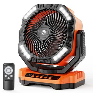 lot 12438 image: 40000mAh Battery Operated Camping Fan, Rechargeable High Velocity Floor Fan, Auto Oscillation Remote Control Timer - Cordless Outdoor Fan for Car Travel RV Camp Garage Patio Hurricane Emergency