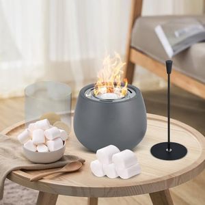 lot 12440 image: Tabletop Fire Pit, Portable Indoor Outdoor Tabletop Fireplace, MACFIRE Table Top Fire Pit Bowl,Mini Rubbing Alcohol Smokeless Fire Pit with Windproof Glass Shield, SMores Maker (Gray)