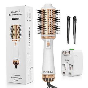 lot 12446 image: Plavogue Hair Dryer Brush,Dual Voltage Blow Dryer Brush Volumizer & Negative Ionic One-Step Hot Air Brush in One for European Travel Salon Blowout Oval Brush International Travel Version